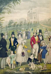 Ansicht des Green Park, London, zeigt die Mode der Zeit, Detail der linken Seite, ca. 1830 (Detail)